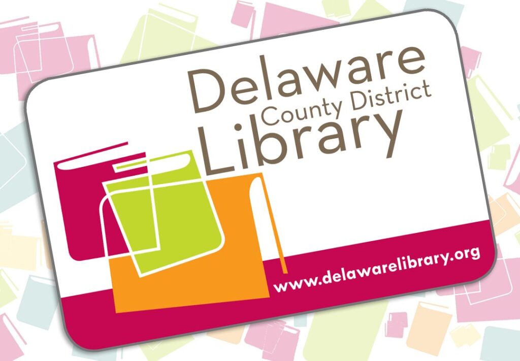 A Delaware County District Library card with the website address of www.delawarelibrary.org on the bottom.