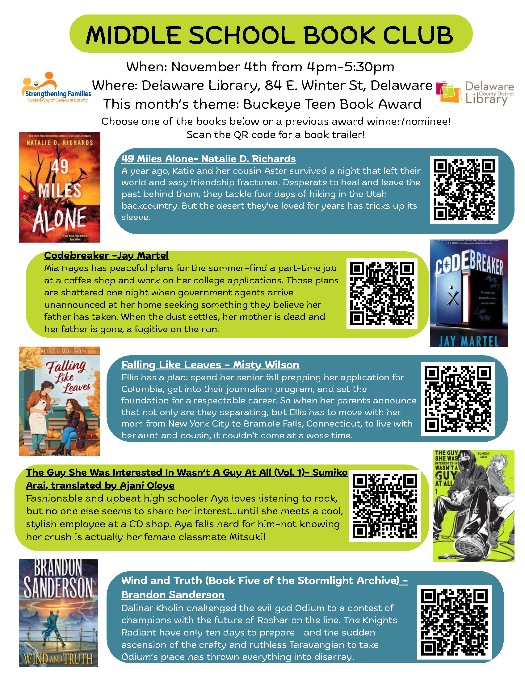 Middle School Book Club Titles